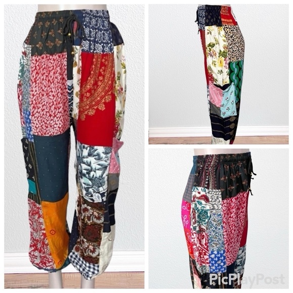 C•Stone Pants - NEW Unisex Harem Boho Yoga Festival Drum Circle Bohemian Pants Floral Patchwork